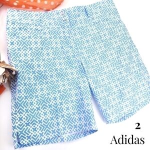 New Adidas Blue White Patterned Golf Shorts Sz 2